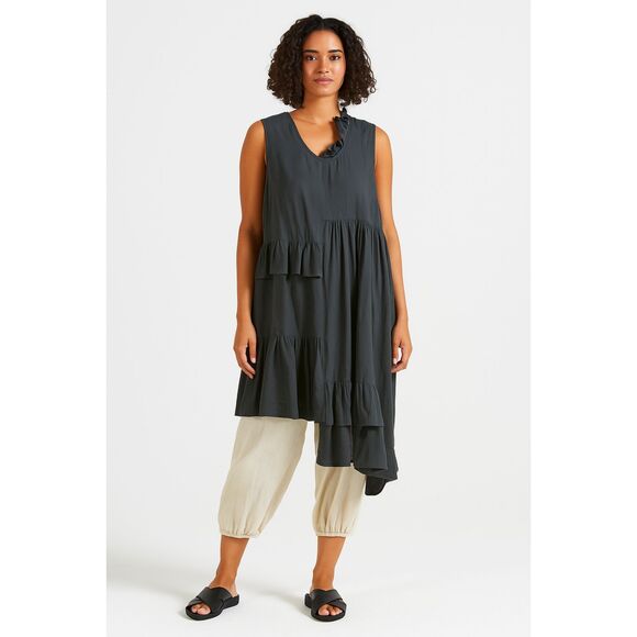 Correll Correll Asymmetrical Ruffle Details Midi Dress in Black L NWOT - Picture 1 of 15
